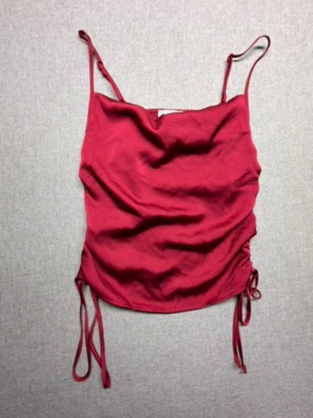 Be Divine Red Satin Cowl Neck Ruched Side Cami Top Size Small Made in NYC